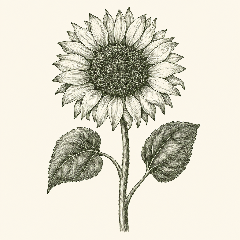 The Garden Almanac engraved sunflower mark